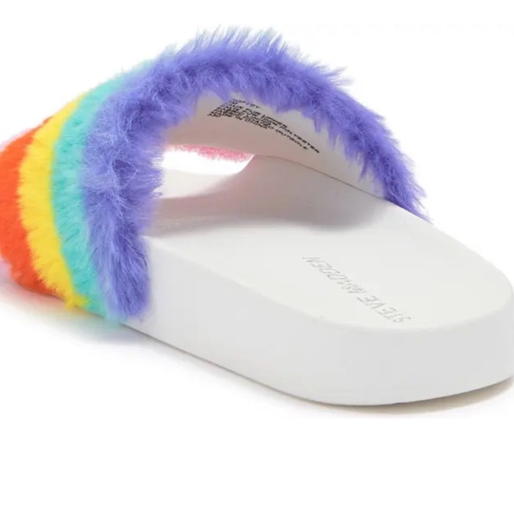 NEW Steve Madden rainbow fuzzy slides /sandals - Picture 2 of 9